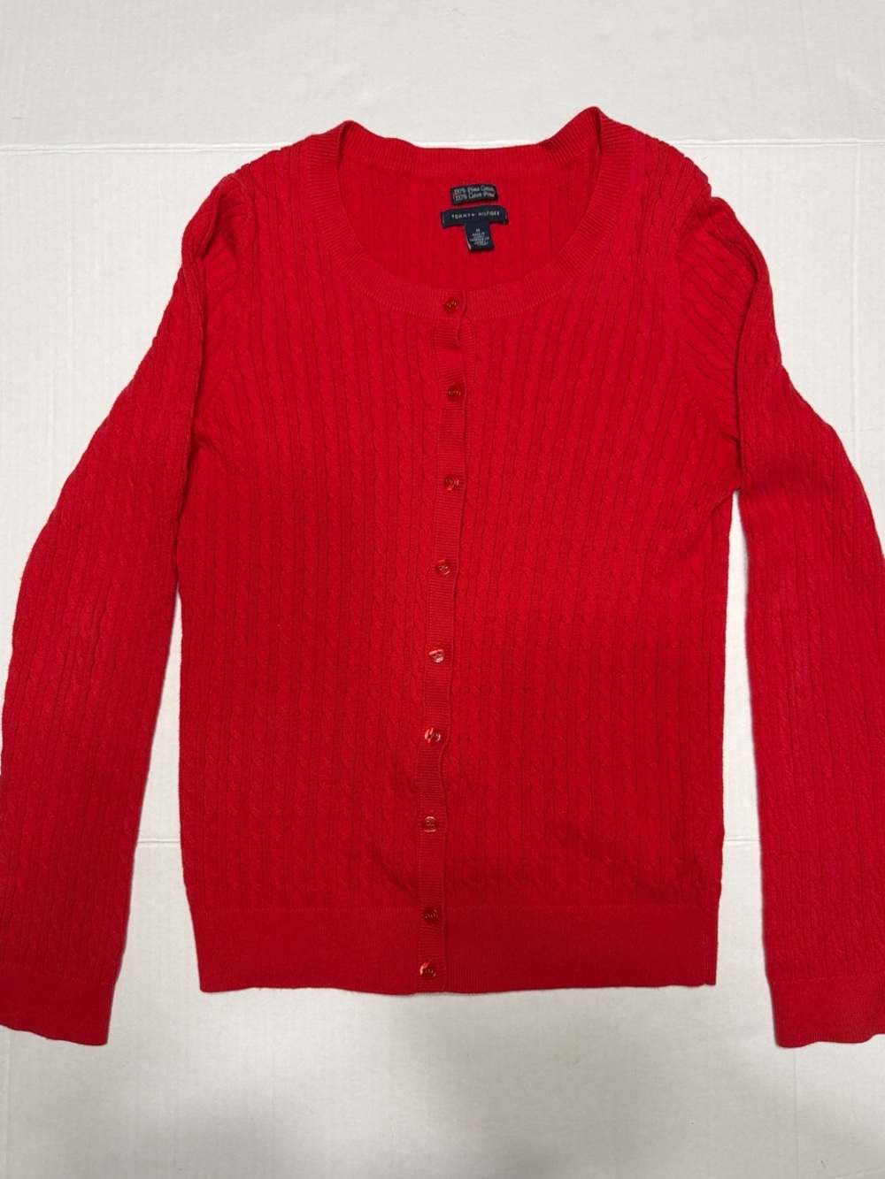 Tommy Hilfiger Red Cable Knit 100% Cotton Button-Up Sweater Cardigan
